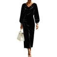 thumbnail image 3 of KLHDSF Women's Long Sleeve Fall Midi Velvet Dresses for Wedding Guest Dresses Modest,Frocks,Paris Outfits,Ropa De Mujer Casual Y Moderna Black XXL, 3 of 6