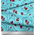 thumbnail image 3 of Soimoi Blue Cotton Voile Fabric Red Berries Fruits Printed Craft Fabric by the Yard 56 Inch Wide, 3 of 3