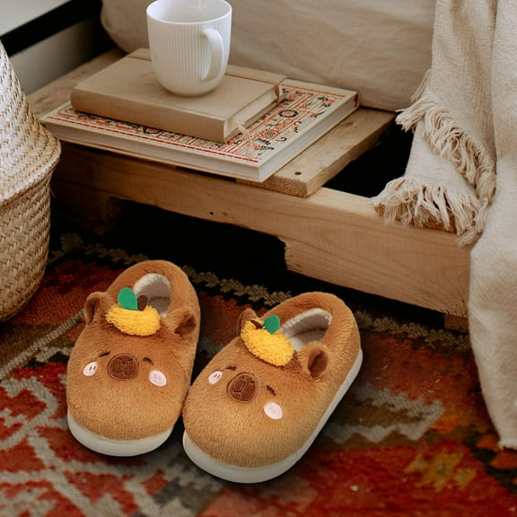 Abbraccia Warm Winter Capybara Slippers Plush PP Cotton Slippers Non Slip Novelty Comfortable Furry Slippers for Travel Holiday Gifts , 37 To 38