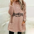 thumbnail image 2 of Lovskoo Fuzzy Fleece Pullover Tops for Women Winter Warm Round Neck Printed Long Sleeve with Pocket Solid Color Warm Top Pink, 2 of 5