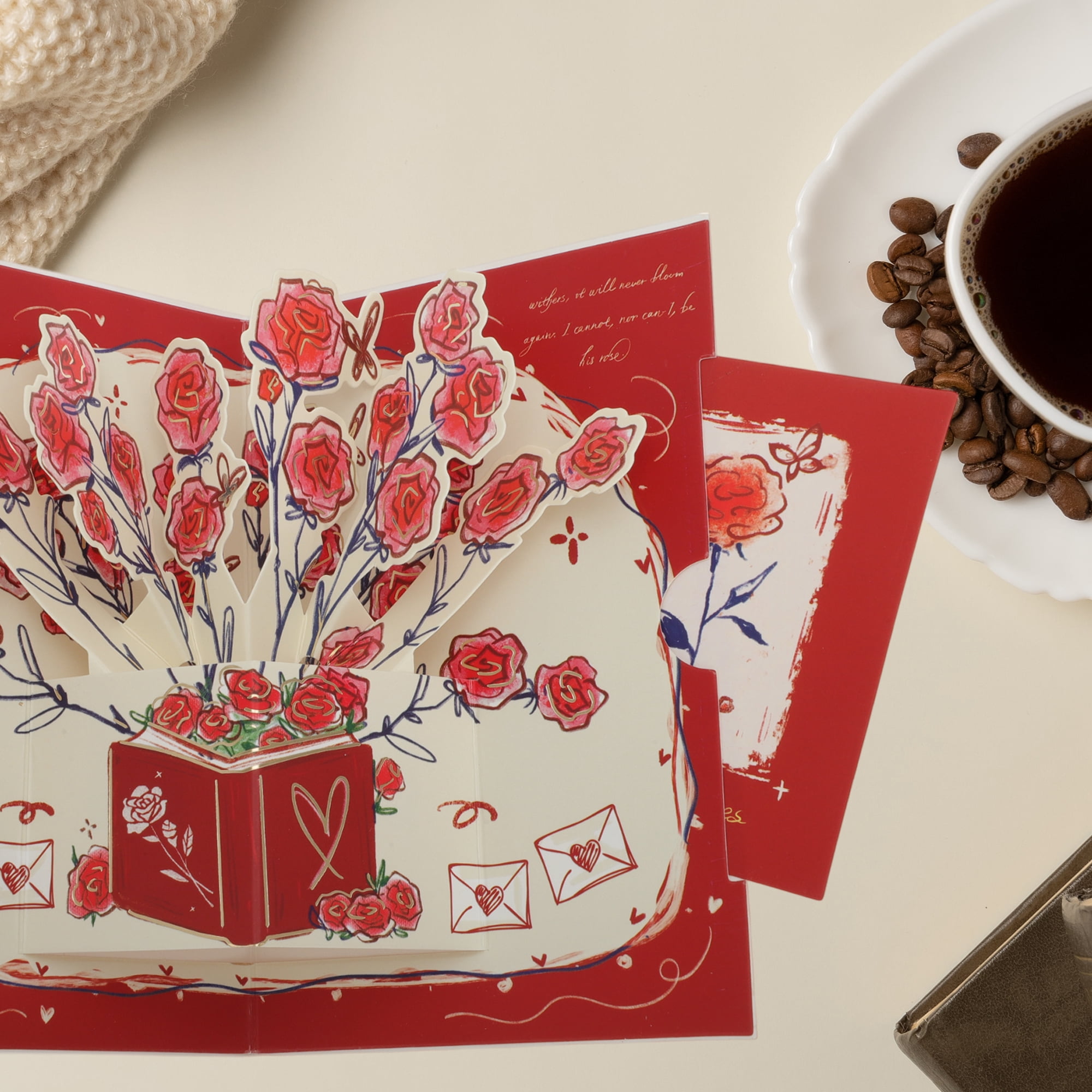 Unique Bargains Floral Pops Up Card 3D Greeting Cards with Envelope Red Bouquet