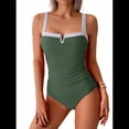 thumbnail image 1 of Trajes de Baño de una Pieza para Mujer, con Bloques de Color, Adelgazantes, Control de Abdomen, Traje de Baño de Cobertura en V. Verde XXL, 1 of 7