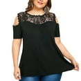 thumbnail image 4 of JeashCHAT Graphic Tees for Women Clearance Plus Size Women O-Neck Cold Shoulder Solid Lace Short Sleeve Zipper Tops Blouse, 4 of 8