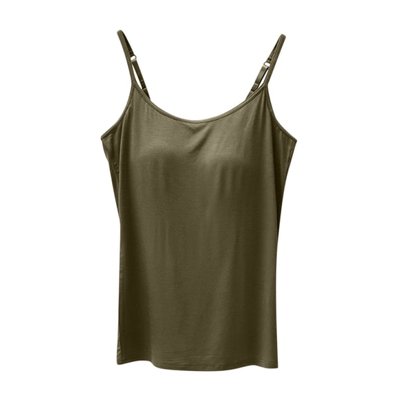 RQYYD Womens Tank Tops with Built in Bras Padded Basic Solid Summer Casual Tops Yoga Athletic Stretch Comfort Camisole