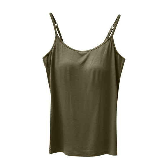 Cami Hauts avec Soutien-Gorge Intégré Femme Modal Soutien-Gorge Intégré Camisole Rembourrée Débardeurs de Yoga Bretelles Spaghetti Ajustables Gilet (X-Grand, Vert Armée)