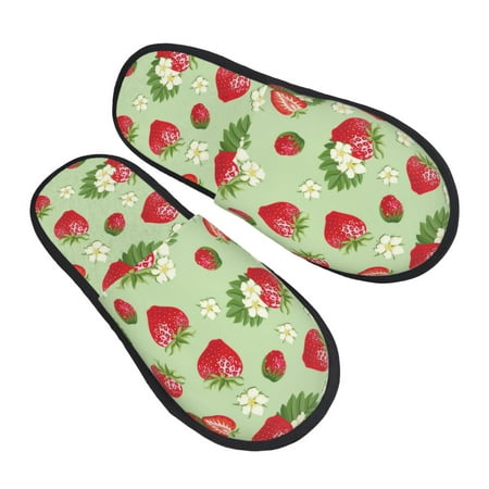 

House Slippers for Women Men - Cute Strawberry Flowers Soft House Shoes Fuzzy Slippers Lightweight Slip-On Cozy House Slippers for Woman Indoor Outdoor