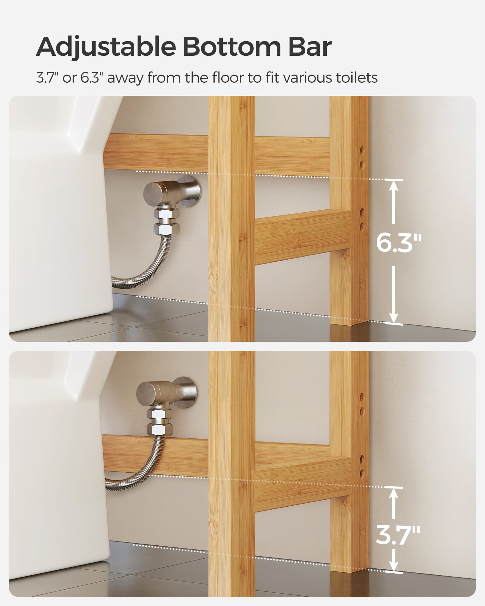 3-Tier Over The Toilet Storage Bamboo Over Toilet Shelf Bathroom Storage Organizer with Adjustable Shelf Natural
