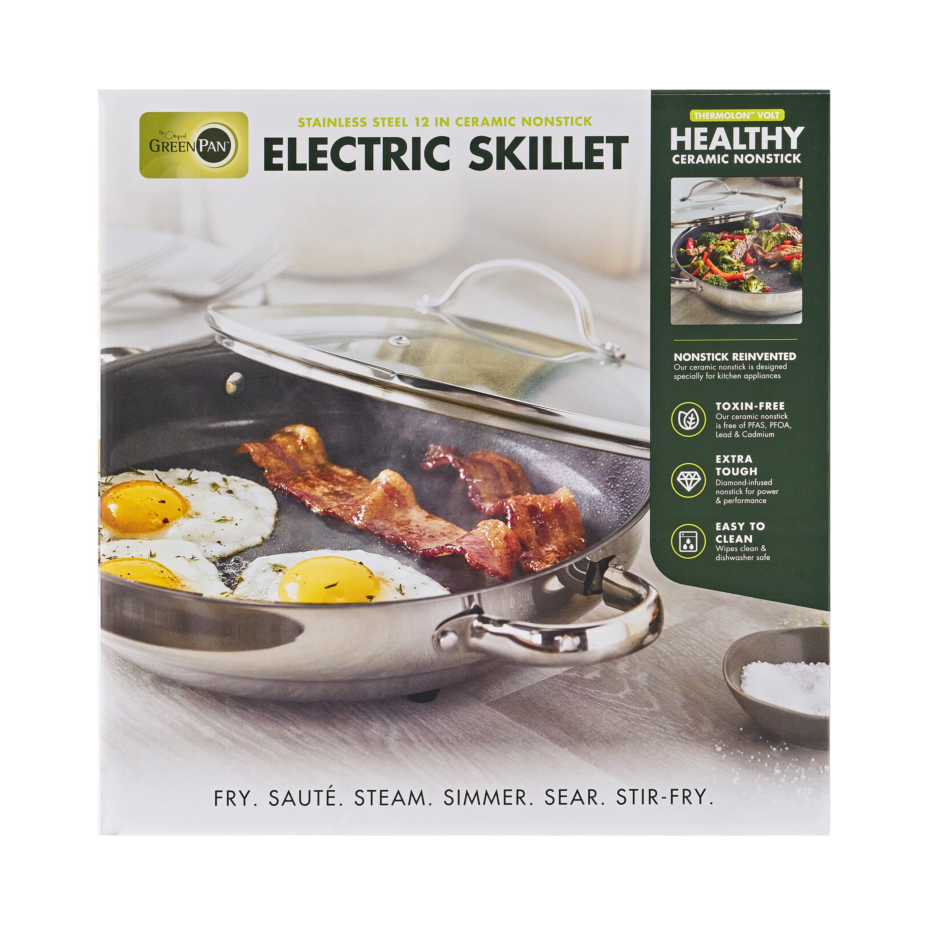 GreenPan Stainless Steel 12” Ceramic Nonstick Electric Skillet