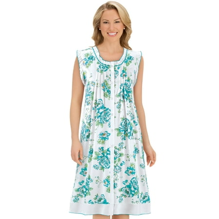 

Collections Etc Long Sleeveless Floral Ruffle Soft Knit Nightgown - Pintuck Front Polyester