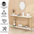 thumbnail image 6 of Hassch Oval Console Table with Metal Frame, Modern Entryway Table with Open Shelf, Narrow Sofa Table for Hallway Living Room Foyer, White & Gold, 6 of 6