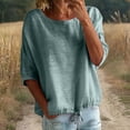 thumbnail image 6 of Helii Women's Cotton Linen Blouse – 3/4 Lantern Sleeve Round Neck Top, Plus Size Loose Fit Tunic with Drawstring Hem, Breathable Summer Shirt for Casual Vacation Green,XXXXL, 6 of 9