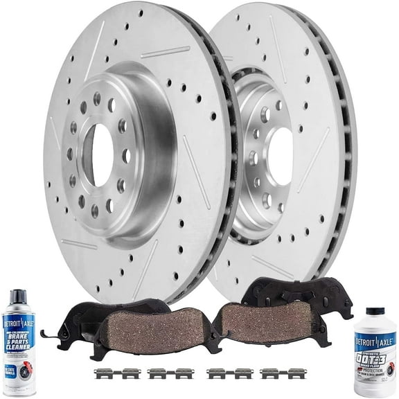 Detroit Axle - Rear Brake Kit for 2019-2025 Ram 1500 Drilled Brake Rotors Ceramic Pads: 14.76" Rotor