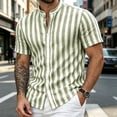 thumbnail image 3 of Yteetum Summer Mens Shirts Collar Neck Short Sleeve Button Down Tops Casual Striped Printed Lightweight Comfy Vacation Travel T Shirts, 3 of 6
