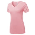 thumbnail image 2 of A2Y Women's Basic Solid Premium Rayon Short Sleeve V-neck T Shirt Tee Tops Dusty Pink 1XL, 2 of 6
