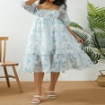 thumbnail image 2 of Femmes d'Été Bouffi Manches Robe de Bal Vintage Imprimé Carré Dentelle Princesse Tulle Taille Haute Robe Fluide, 2 of 6