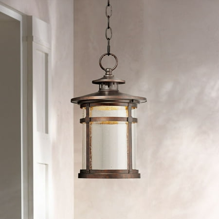 4 Light Exterior Hanging Lantern Franklin Iron Works Rustic Outdoor Ceiling Light Hanging Lantern LED Bronze 13 1/2