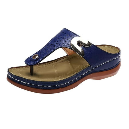 

Sandals Women Bohemian Hollow Out Slipsole Flip Flop Sandal Pu Blue 42