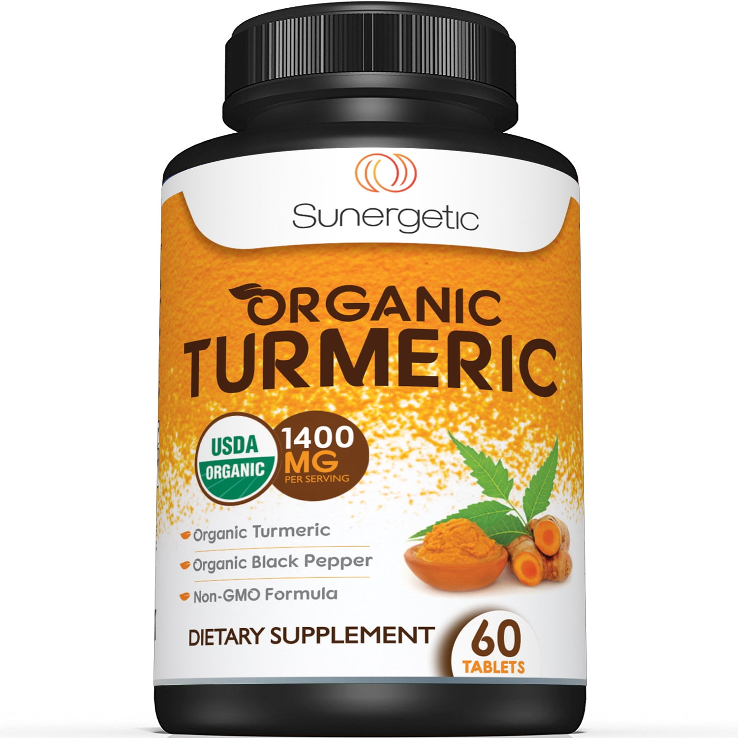 USDA Certified Organic Turmeric Supplement – Includes Organic Turmeric & Organic Black Pepper – 1,400mg of Turmeric per Serving – 60 Turmeric Tablets