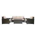 thumbnail image 1 of Krikacy 6-PCS Outdoor Wicker Modular Sofa Chair Set w/Cabinet Coffee table, All-Weather HDPE, Beige, 1 of 7