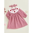 thumbnail image 3 of aturustex Little Girl Classic Plaid Dress Outfits 3T-6T Toddler Smocked Doll Collar A-line Dress Long Sleeve Babydoll Dress Heart Bow Embroidered Partmmer Clothes Beachwear for Holiday Party, 3 of 8