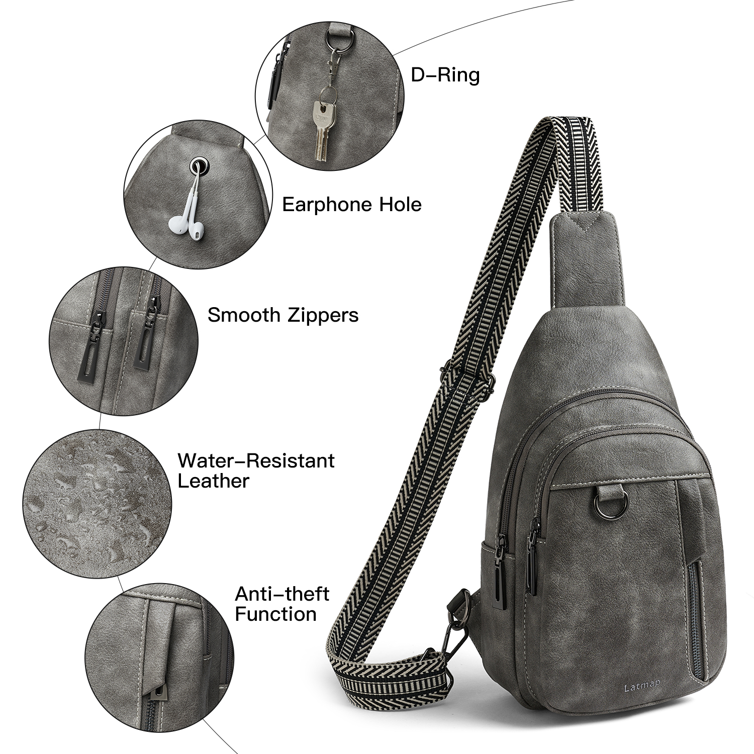 7L Sling Bag for Women & Men, Leather Anti-Theft Crossbody Backpack, Small Daypack Fanny Pack for Travel, Hiking, and Work