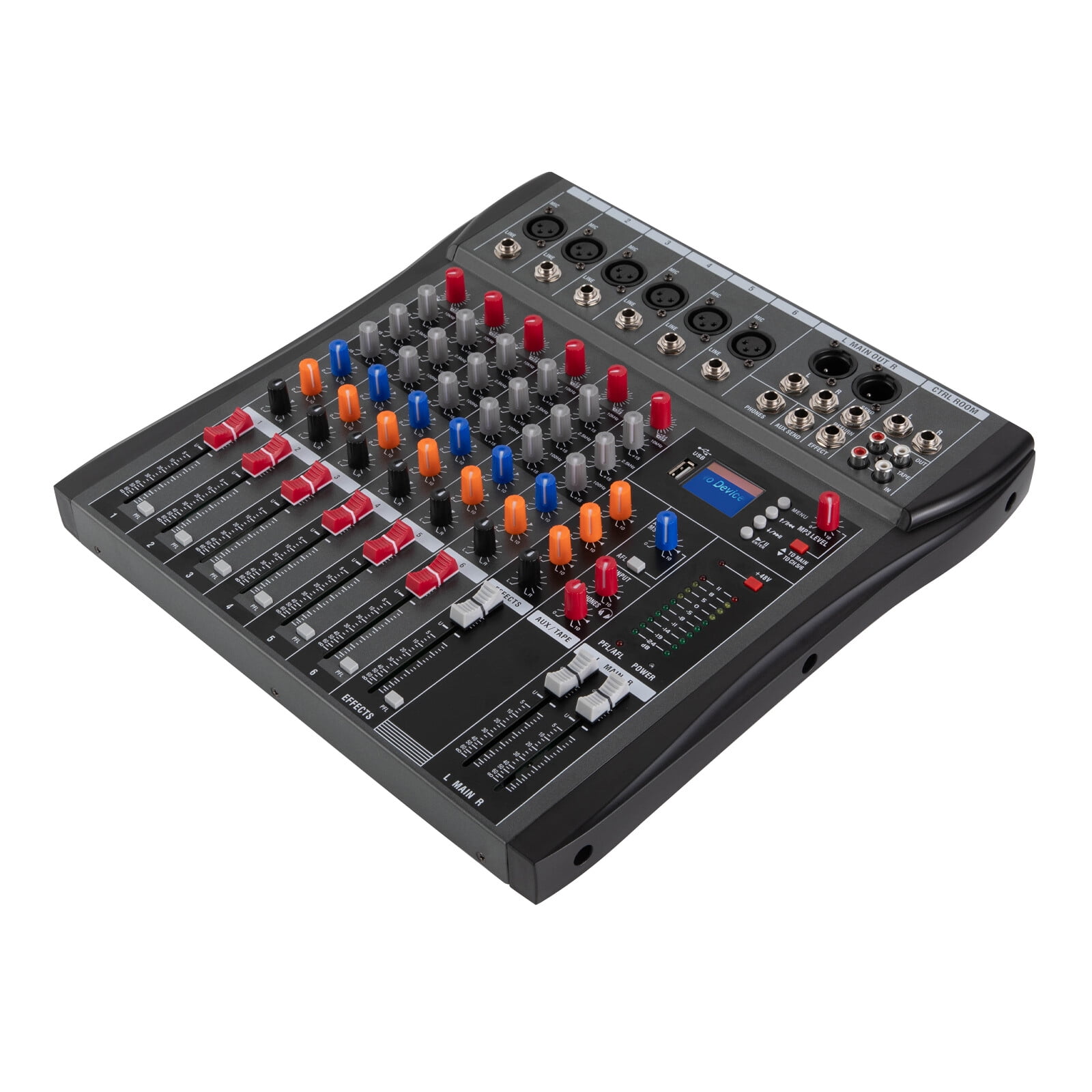 6 Channel Mixing Console Audio Mixer Bluetooth USB Audio Interface 48V Phantom Power Mixer Use for Stereo DJ Studio PC Recording Singing Webcast Party