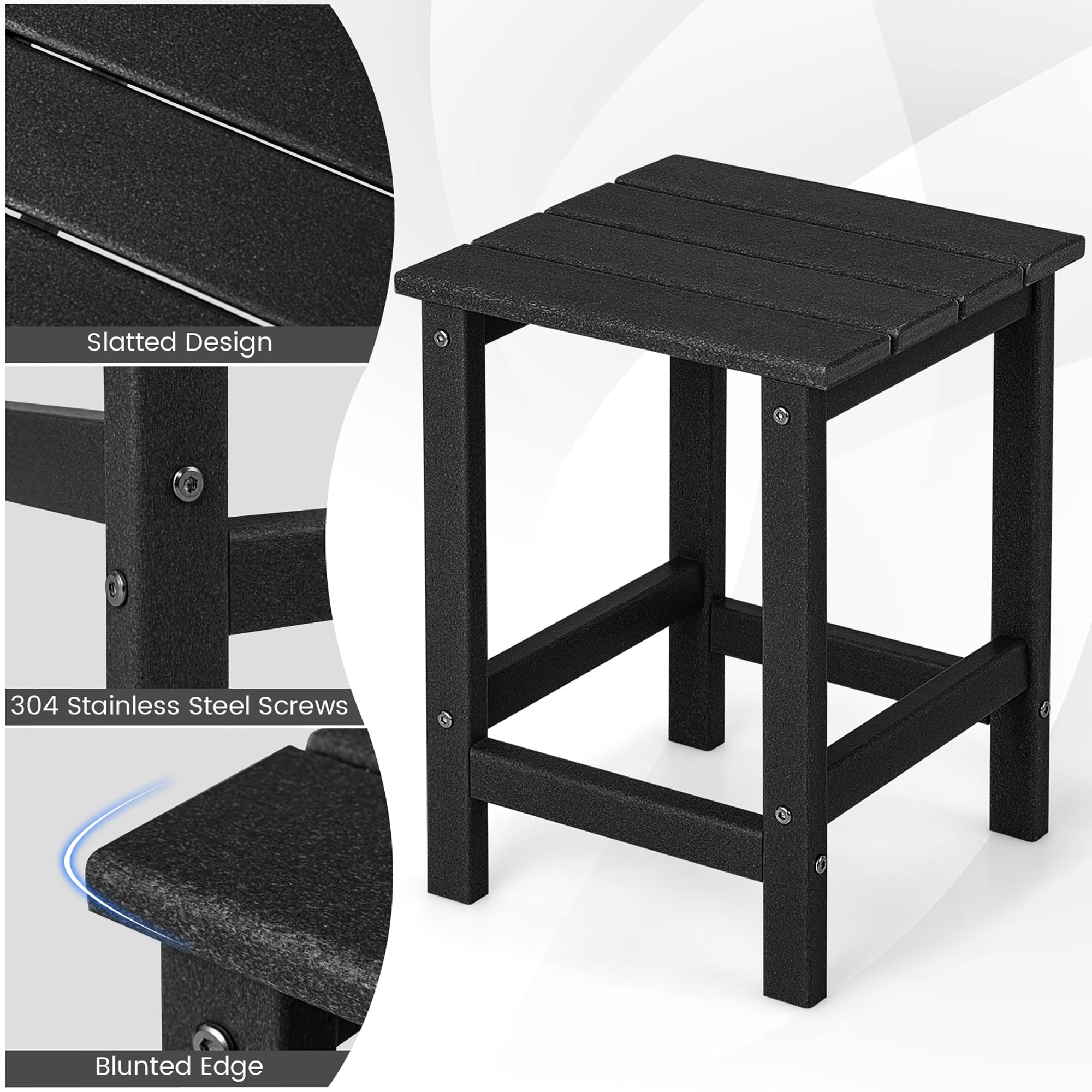 Costway 14'' Patio Adirondack Side End Table HDPE Square Weather Resistant Garden Black