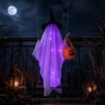 thumbnail image 4 of Hanging Swinging Ghost Halloween Decor - Outdoor Halloween Decorations with Ghost on A Swing for Outside Garden Yard Porch Tree, Large Spooky Cute Ghosts with String Lights for Indoor Party, 4 of 6