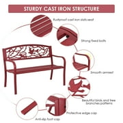 Costway Patio Garden Bench Park Yard Outdoor Furniture Cast Iron Porch Chair Red
