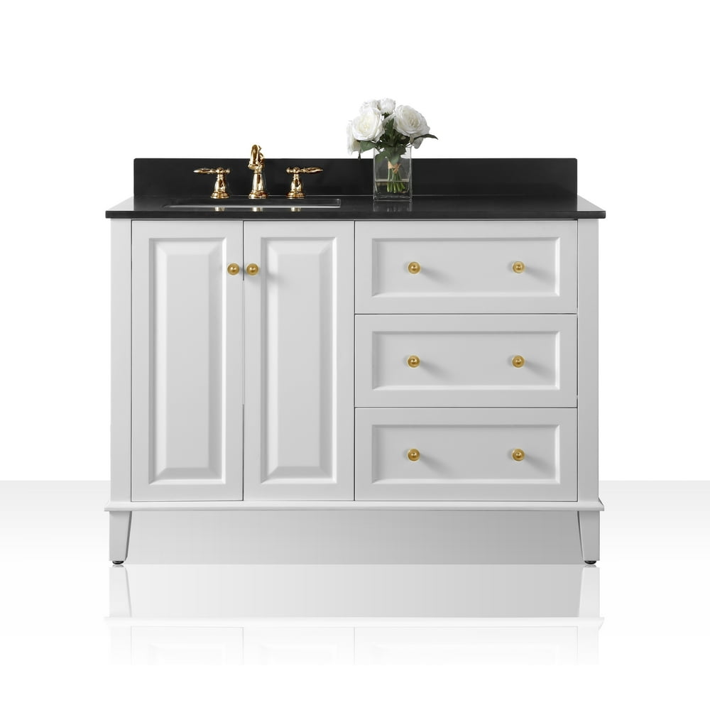 Hannah 48 in. Off Centered Left Basin Vanity Set in White with Black