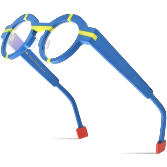 HEPIDEM Multicolor Acetate Glasses Frame Men Round Eyeglasses Optical Spectacles (9282 Matte Blue)