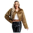 thumbnail image 3 of Yartina Womens Faux Fur Coat Shaggy Cropped Jacket Tops Long Sleeve Open Front Cardigan Warm Outwear Brown XXL, 3 of 7