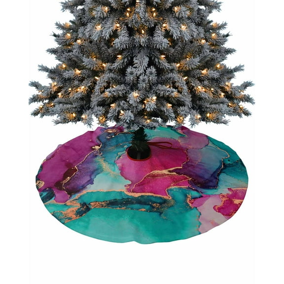 Pink Teal Marble Christmas Tree Skirt 48 Inches Large Christmas Skirt Tree, Modern Ink Panting Abstract Art Tree Skirt Christmas Decorations for Fireplace Party Holidays Indoor Outdoor