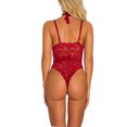 thumbnail image 4 of Lencería sexy de encaje de malla para mujer Ropa interior en V profunda Body Ropa de dormir, Rojo, M Sweethay XX000104-06, 4 of 7