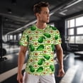 thumbnail image 3 of Wukai Avocado Green Striped Print Men's Short-Sleeved Mesh T-Shirt,Quick-Dry Short Sleeve Workout T-Shirt-X-Small, 3 of 8