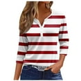thumbnail image 1 of T-shirts Grande Taille pour Femmes Manches 3/4 Col Rond Rayures Imprimé Tunique Quotidienne Hauts Rouge Brique L, 1 of 5