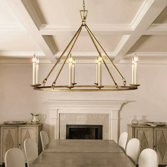 Homary Rustic Candle 8-Light Round Chandelier Antique Brass Living Room