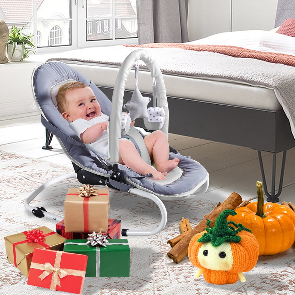 OKBOP Infant-to-Toddler Rocker Chair Boy Girl Activity Center Portable Music Baby Swing Cradle with Soft Cushion Safety Strap Multicolour Folding 2 in 1 Bouncer Seat Dinning Table Chairs Set