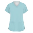 thumbnail image 3 of NAMTYQX Scrubs for Women, Classic Fit, Four-Way Stretch, Short Sleeve, V Neck, Anti-Wrinkle Women’s Medical Scrub Top Light Blue Size XL, 3 of 5