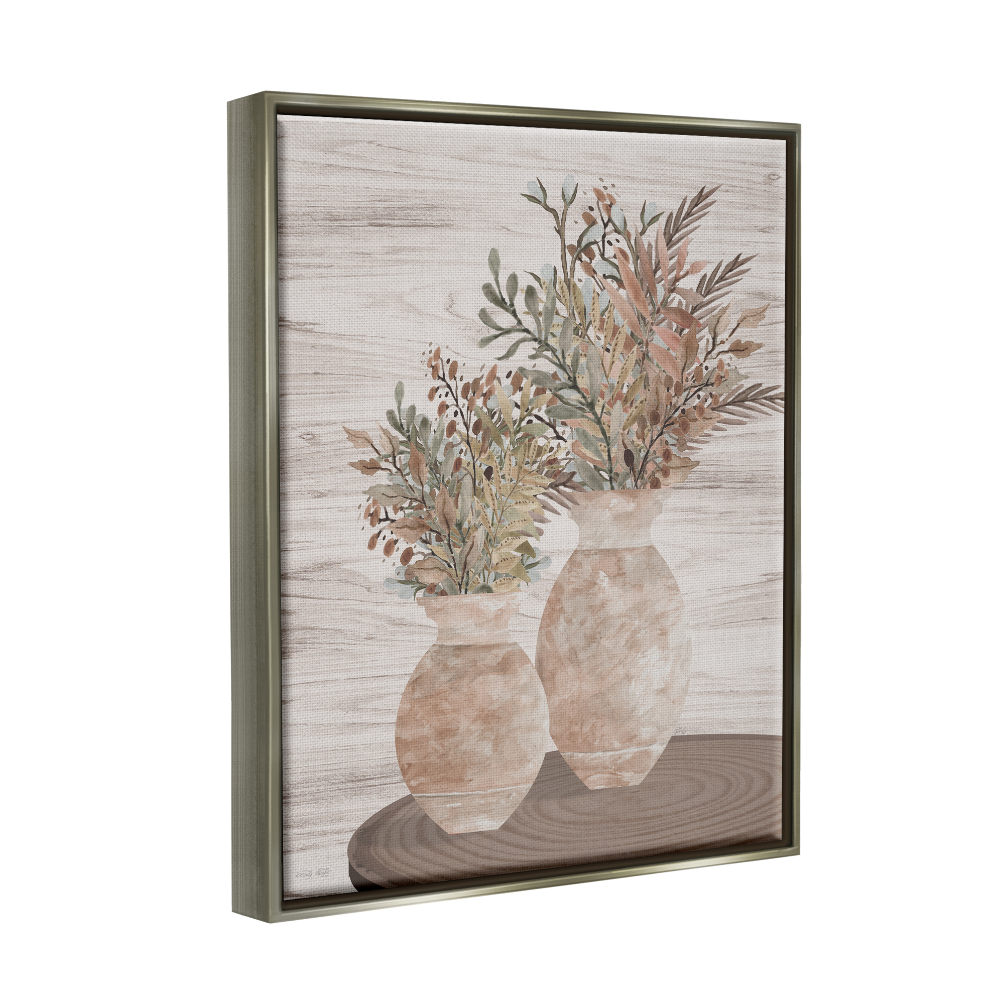 Stupell Industries Modern Farmhouse Blooms Botanical & Floral Painting Gray Floater Framed Canvas Art Print Wall Art, 17 x 21