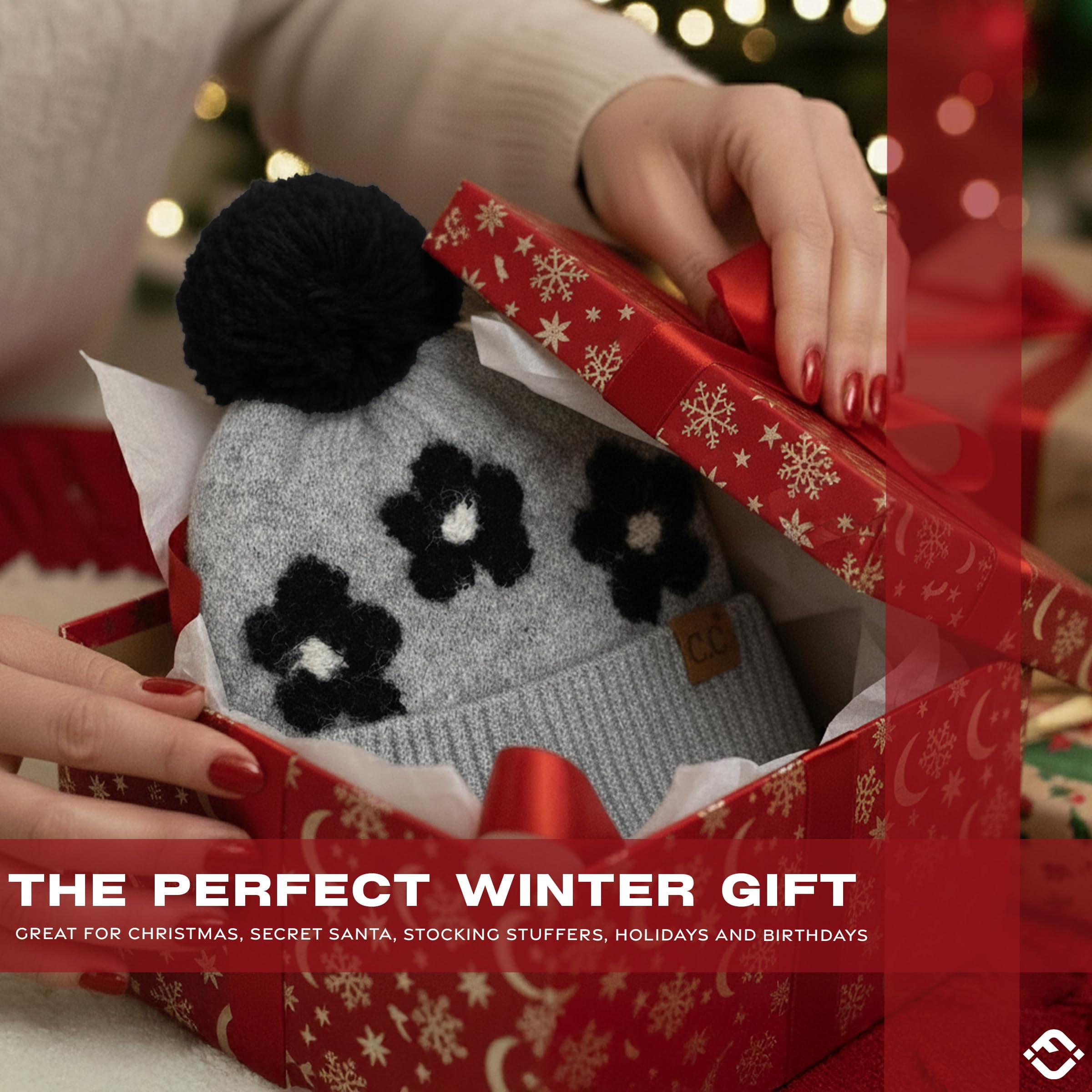 Funky Junque Beanie for Women Ultra Soft Chenille Faux Fur Pom Pom Winter Hats Warm Ski Cap Fashion - Daisy - Grey