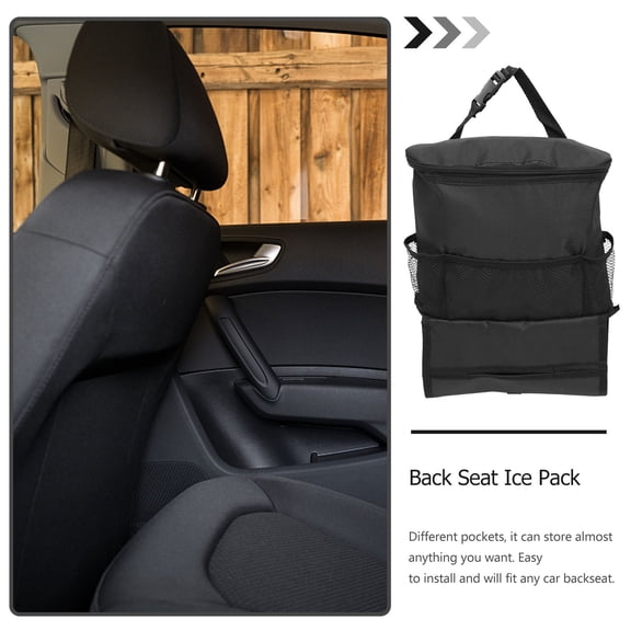 CIMAXIC Back Seat Cooler Bag Black Multi-Function Organizer with Insulated Pockets for Snacks and Drinks