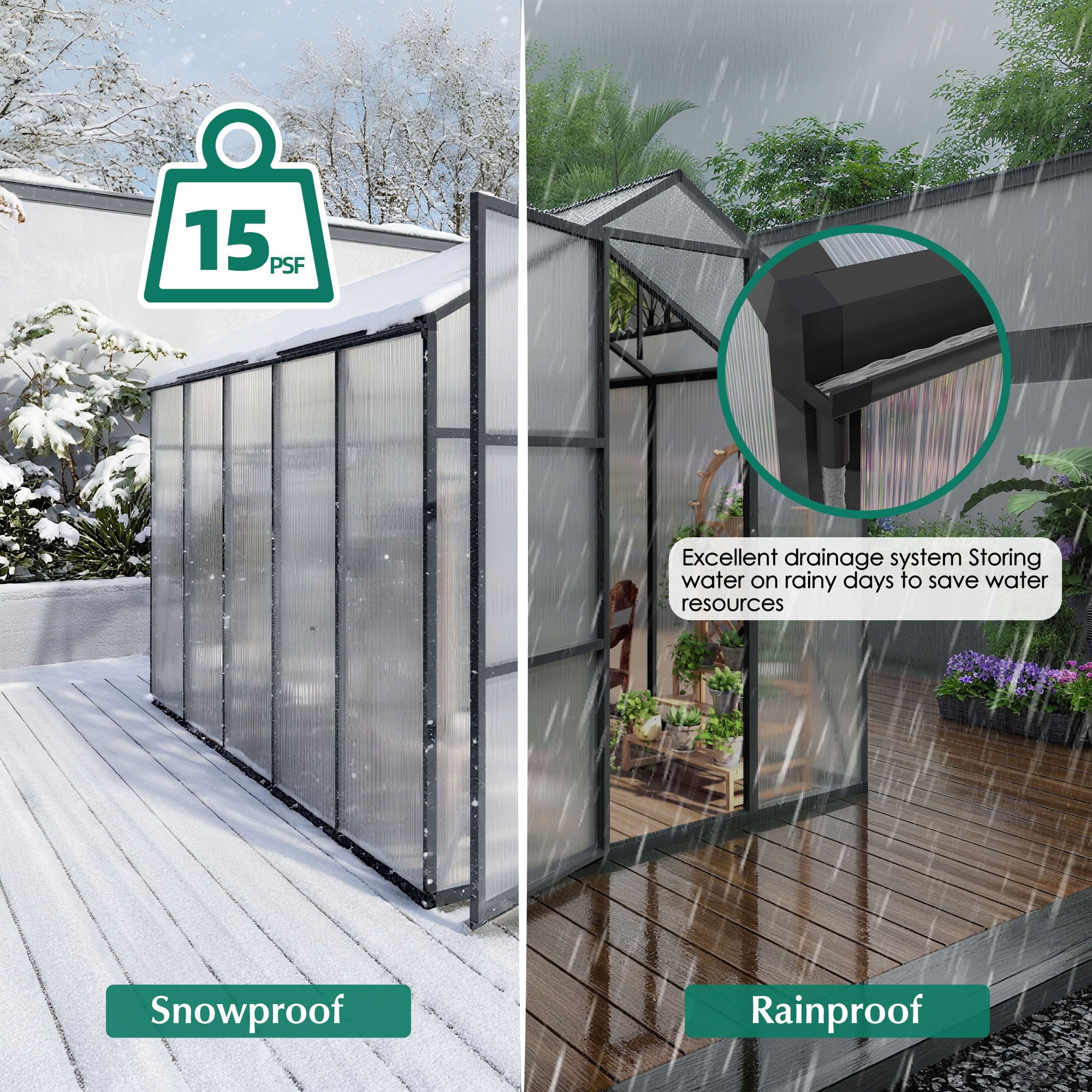 MAYEERTY 6x10 FT Walk-in Greenhouse with Raised Base & Aluminum Frame, All-Season Windproof Greenhouse for Backyard, Garden & Patio