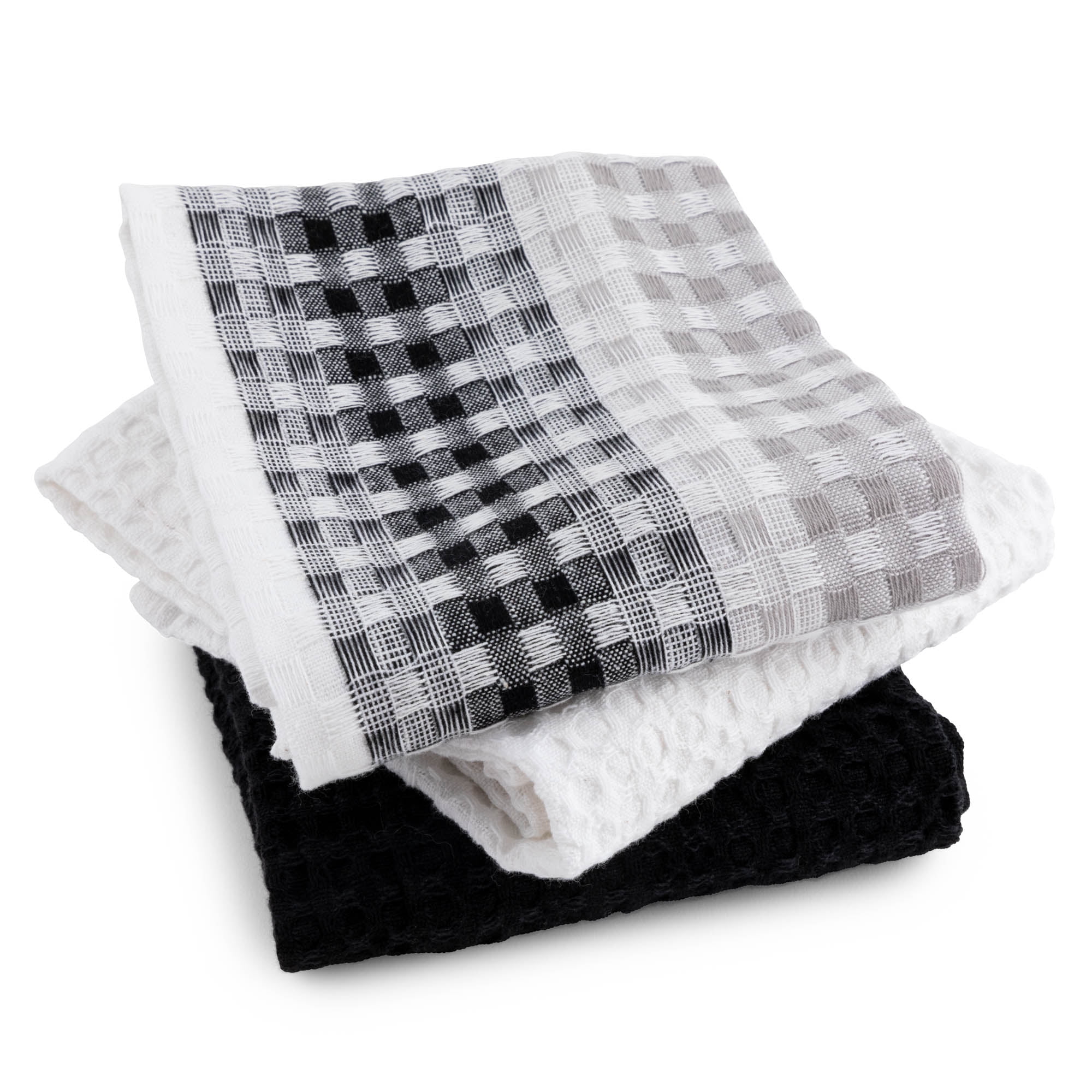 5PK New KITCHEN CONCEPT Cotton Terry Kitchen Towels Black White Striped  Assorted