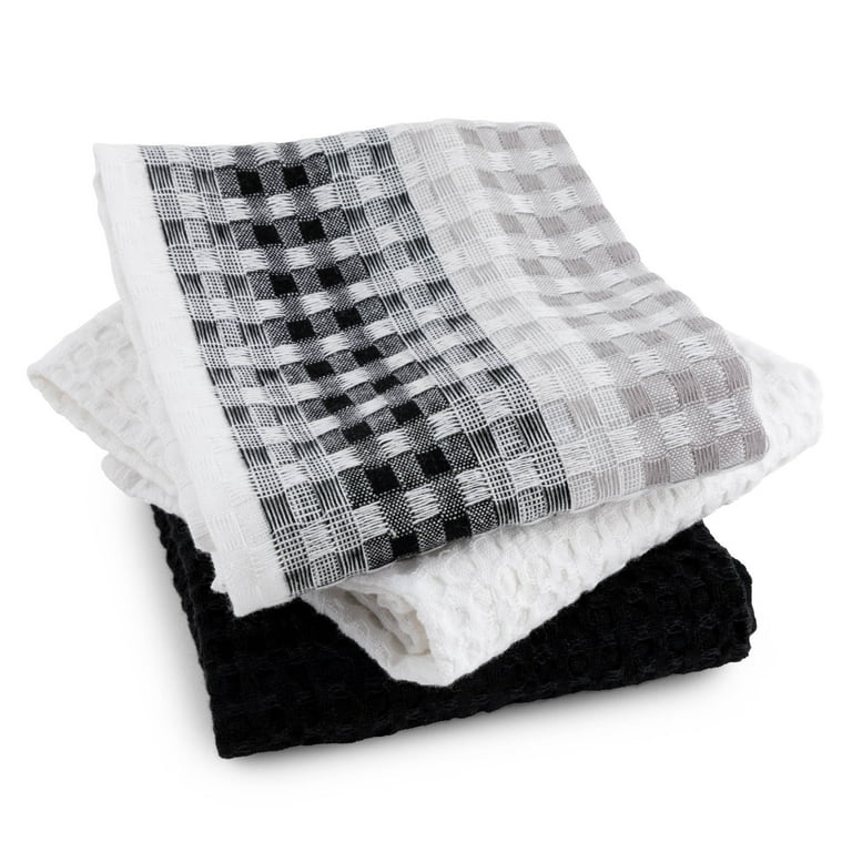 Thyme & Table Cotton Waffle Kitchen Towels, Black White, 3-Piece