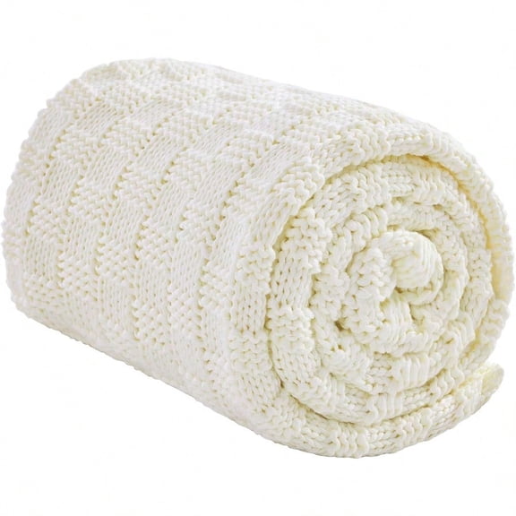 Knitted Weighted Blanket for Adult No Beads Heavy Blanket 48 x 72'' 12lbs Breathable Chunky Knit Blanket Cooling Weighted Blanket for Hot Sleepers Christmas Home Decor Ivory White