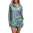 thumbnail image 4 of SAYOO , pantalones cortos informales para mujer, traje de ocio, estampado de moda, Color sólido, manga larga, camisa de un solo pecho, pantalones cortos de cintura elástica para verano y otoño SAYOO casual, 4 of 7