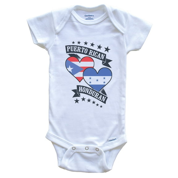 Puerto Rican Honduran Heart Flags Puerto Rico Honduras Baby Bodysuit, 0-3 months white