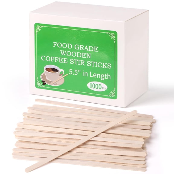 Birch Wood Coffee Stirrers 1000 Count, Thick 5.5 Inches Disposable Stir Sticks for Espresso Tea Cocktails, Eco-Friendly Natural Stirrers for Coffee Shop Home Use, Beige