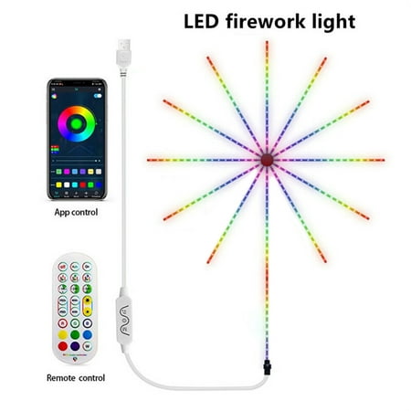

Christmas Light Firework LED Strip Lights RGB Changing Music Sound Sync Bluetooth Firework Lights with Remote Control DC 5V USB LED Strip Lights for Home Party Storefront Window Holiday Decoration